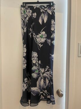 Zara Dark Blue Floral Maxi Skirt with White and Green Accents